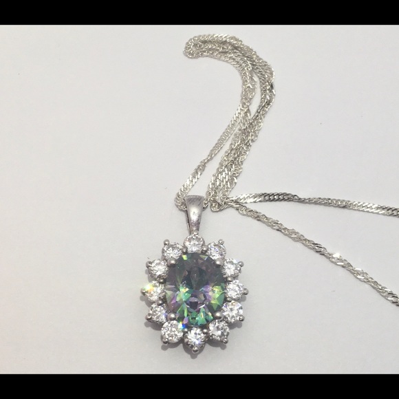 Mystical Rainbow Crystal Solid 925 Stamped Sterling Silver Pendant Necklace - Picture 11 of 13